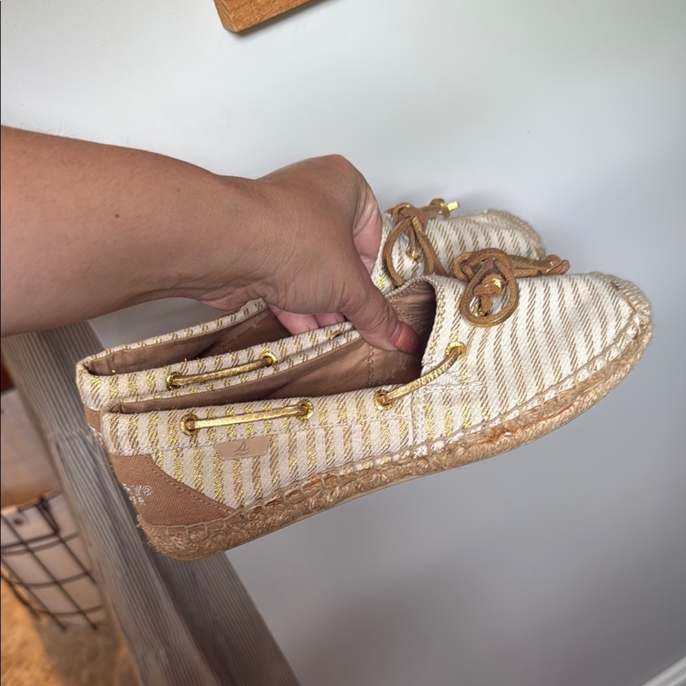 Sperry Striped Cream and Tan Loafers